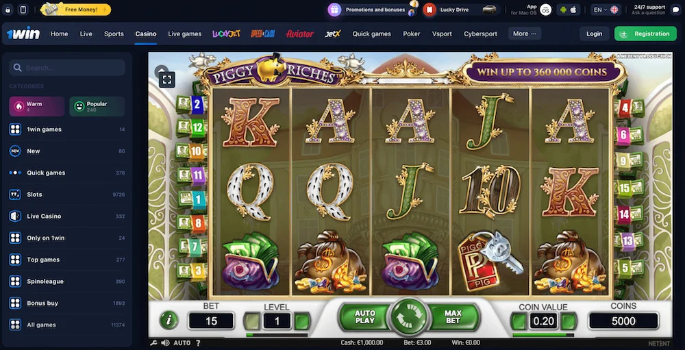 Play Piggy Riches slot 1win